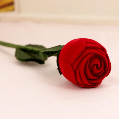High-Grade Red Rose Velvet Jewelry Ring Box with Leaf Base – Romantic Display for Proposals, Engagements, Gifts