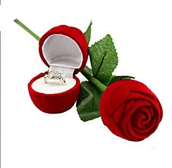 High-Grade Red Rose Velvet Jewelry Ring Box with Leaf Base – Romantic Display for Proposals, Engagements, Gifts